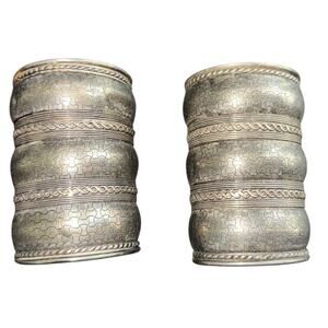Vintage Made‎ In India Silver Large Cuff Wrap Bracelets Adjustable Lot of 2